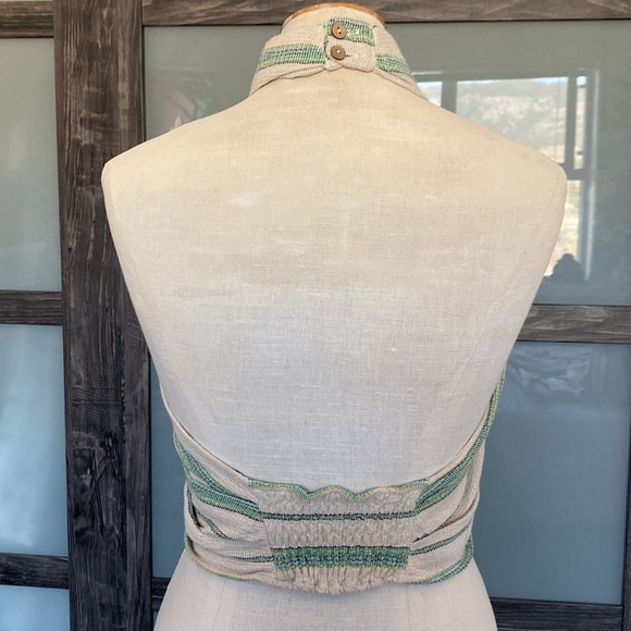 Zara “The Beth Top” in striped woven cotton with halter neck. Elastic at back. S - Picture 7 of 15